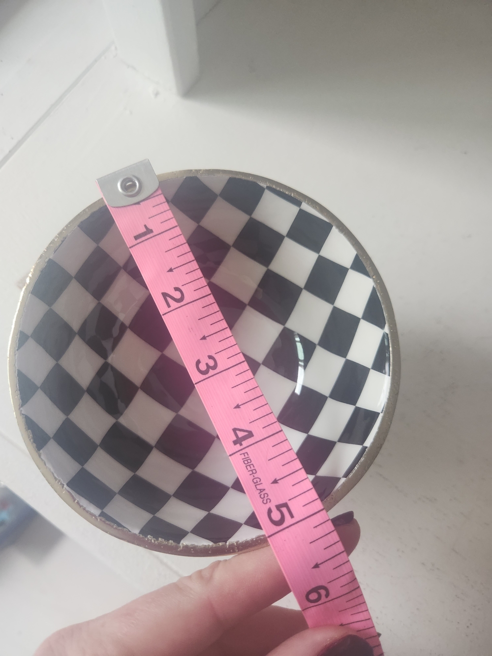 Checkerboard Ceramic Lined Brass Pedestal Bowl - Picture 4 of 9